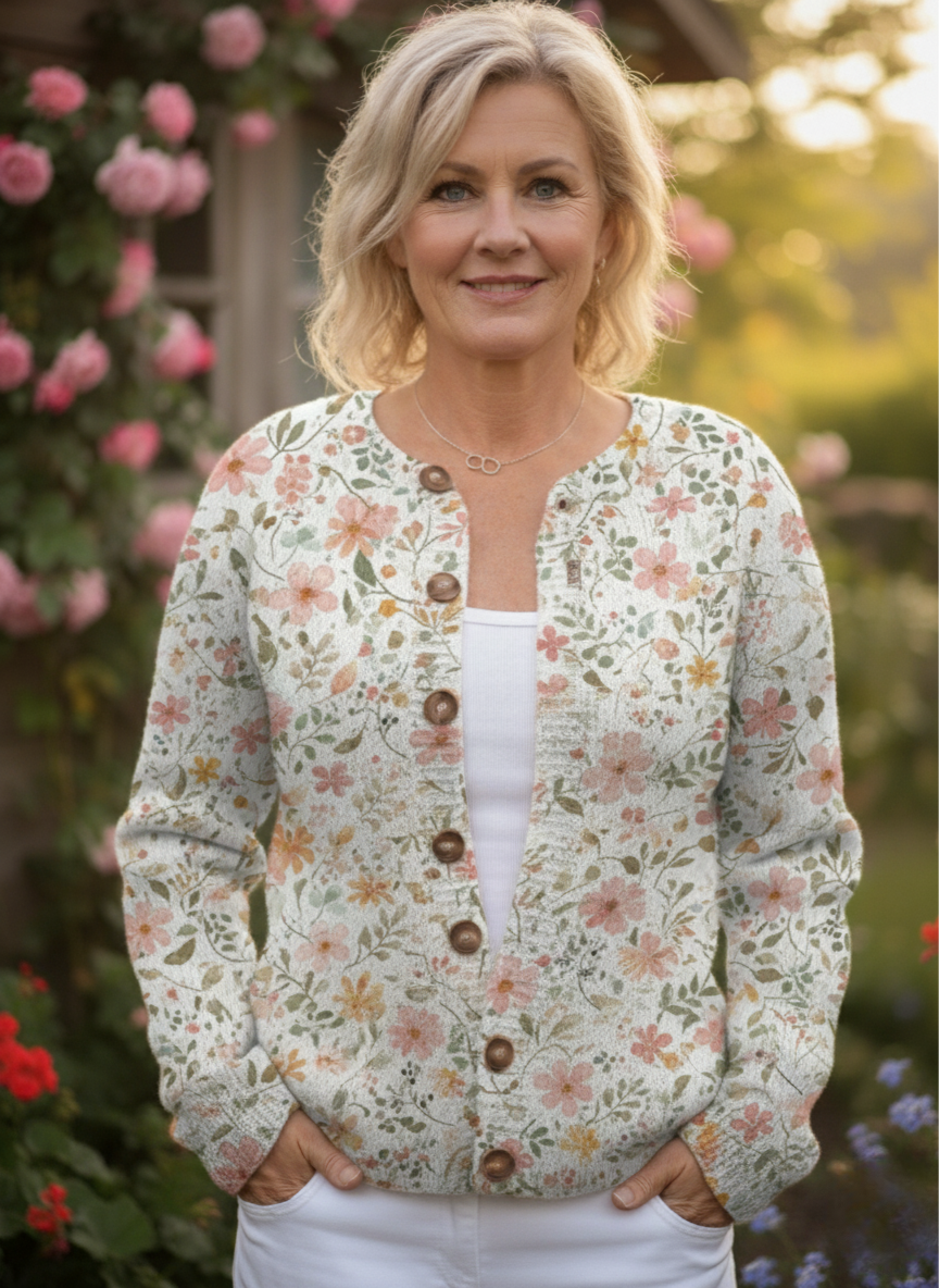 Cute and Fresh Little Flowers Print Buttoned Cardigan Sweater
