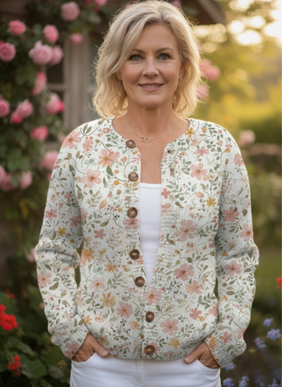 Cute and Fresh Little Flowers Print Buttoned Cardigan Sweater