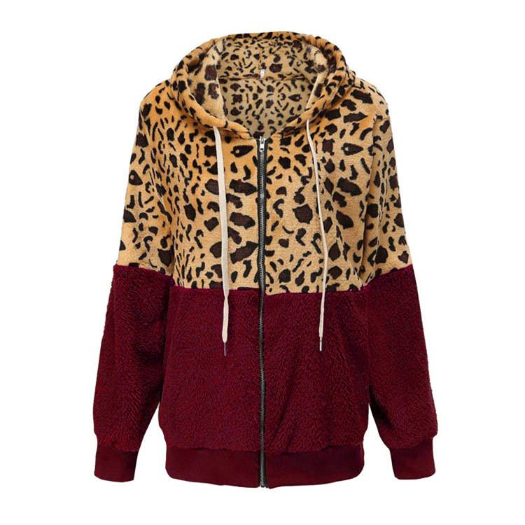 Fleece hoodie with leopard design