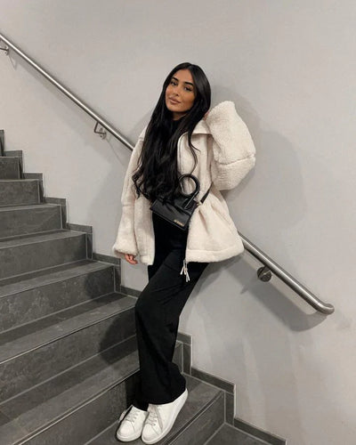 Kaja | Soft Teddy Coat with Stand-Up Collar