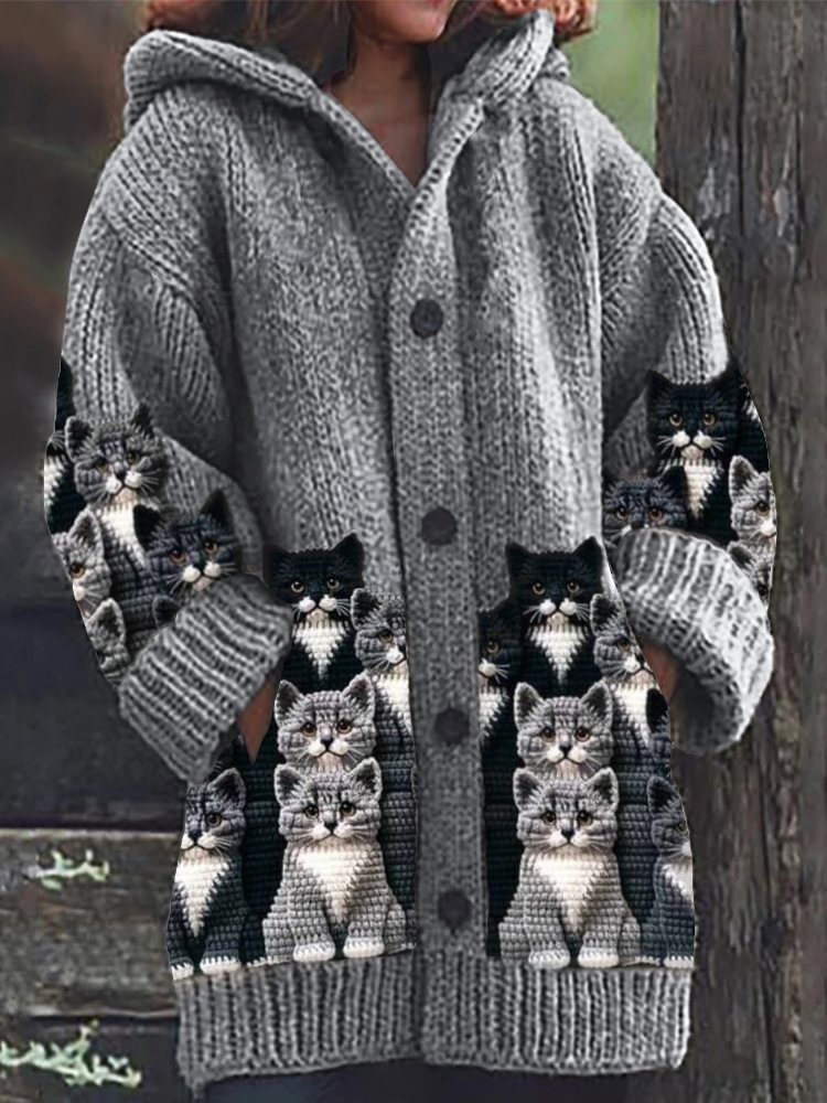 Jasmin | Cozy Knit Cat Print Cardigan
