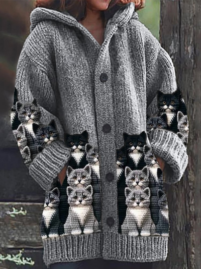 Jasmin | Cozy Knit Cat Print Cardigan
