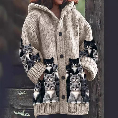 Jasmin | Cozy Knit Cat Print Cardigan