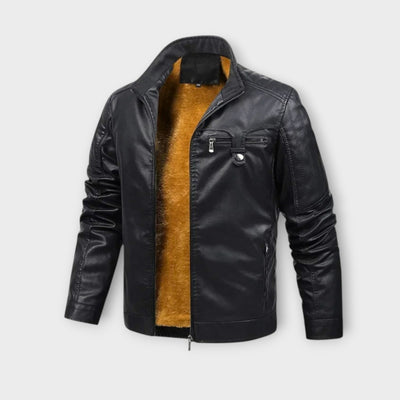 Leather Jacket Lined with Retro Fleece