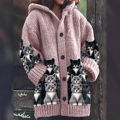 Jasmin | Cozy Knit Cat Print Cardigan