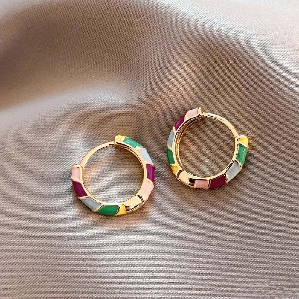 Elegant Gold Earrings with Colourful Enamel
