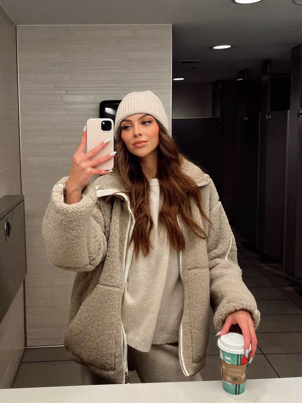 Kaja | Soft Teddy Coat with Stand-Up Collar