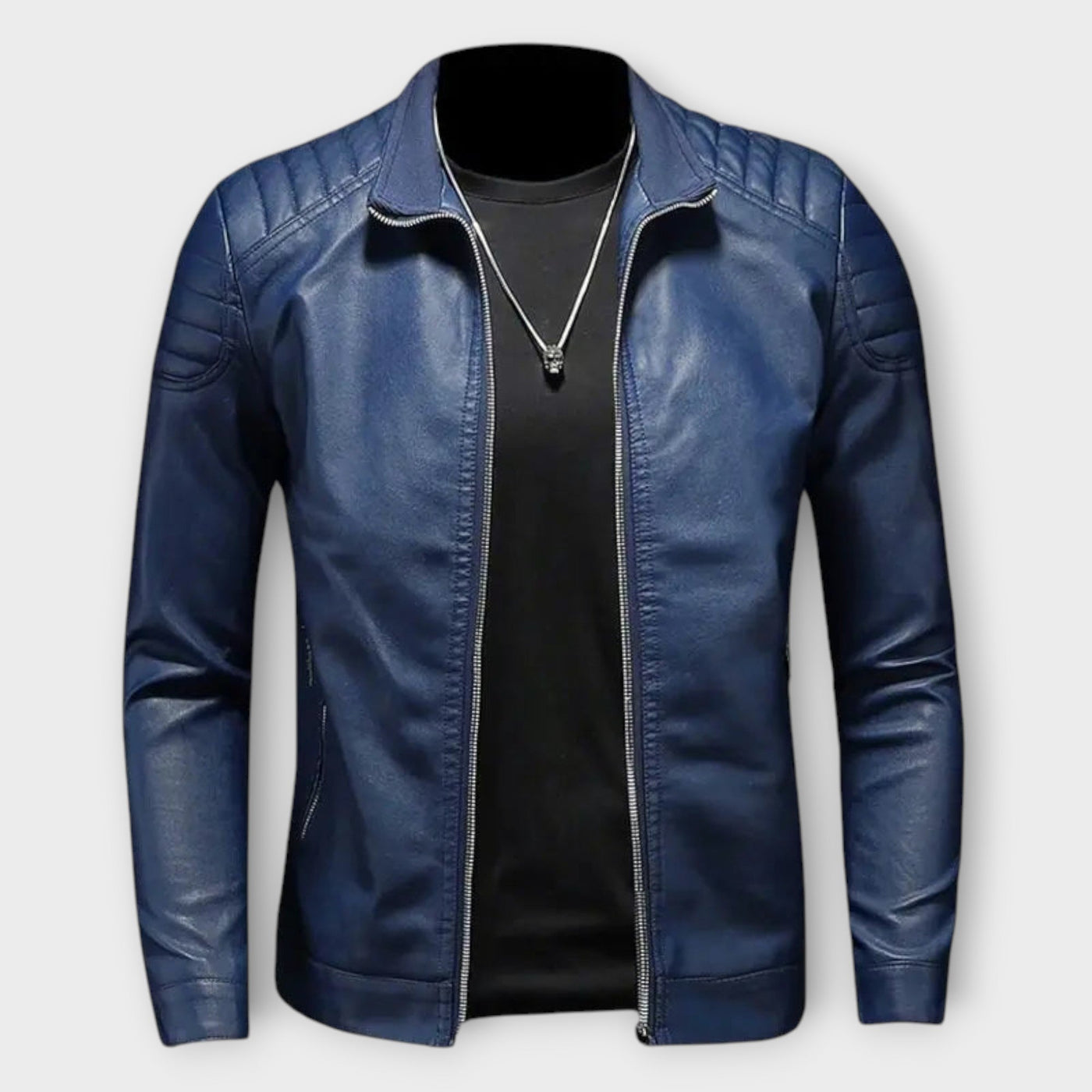 Leather Jacket with High Collar