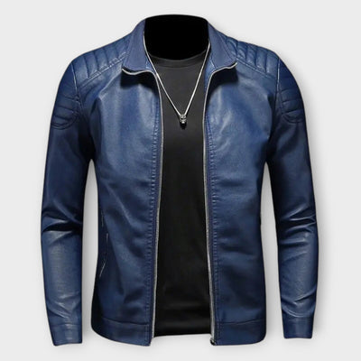 Leather Jacket with High Collar