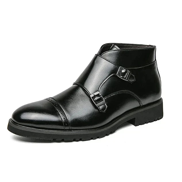 Parker | Double Buckle Boots in Synthetic Leather