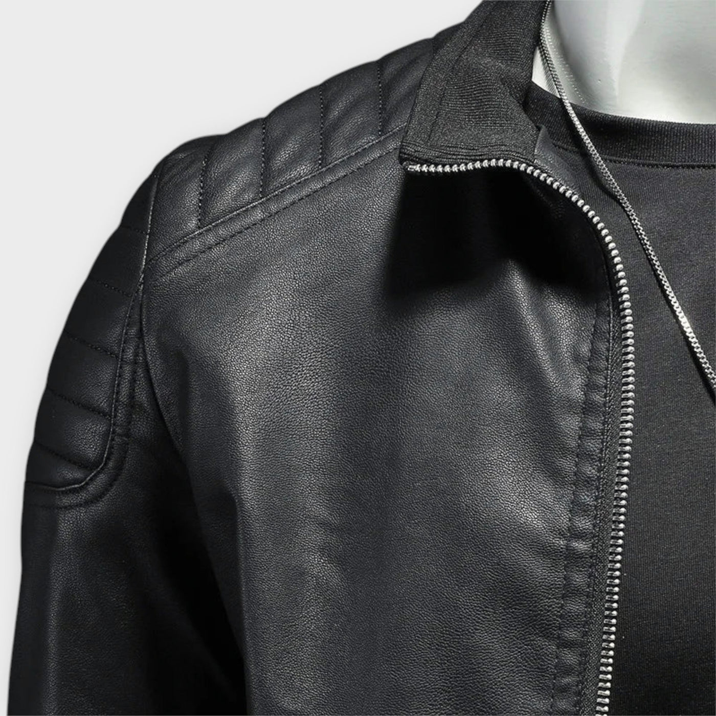 Leather Jacket with High Collar