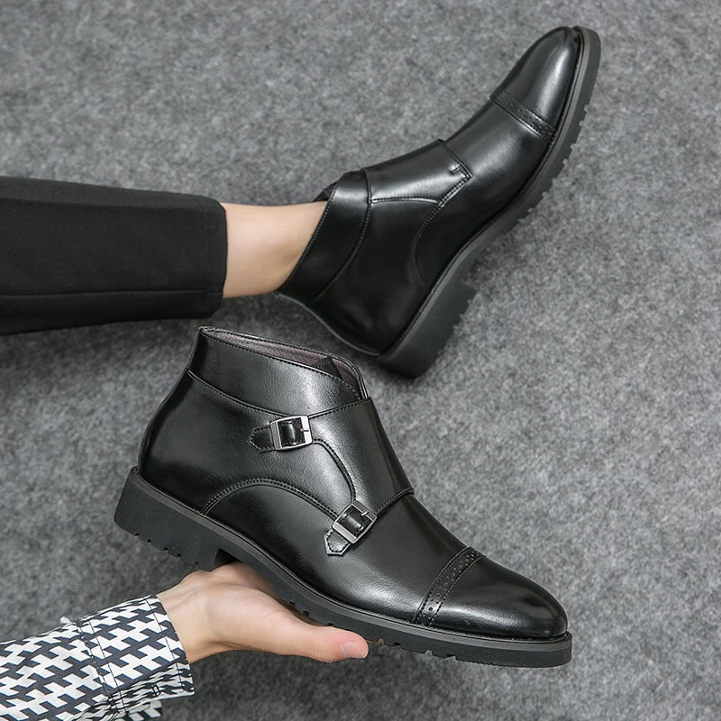 Parker | Double Buckle Boots in Synthetic Leather