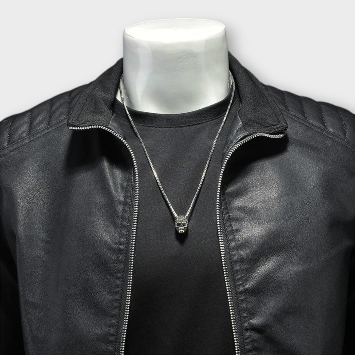 Leather Jacket with High Collar