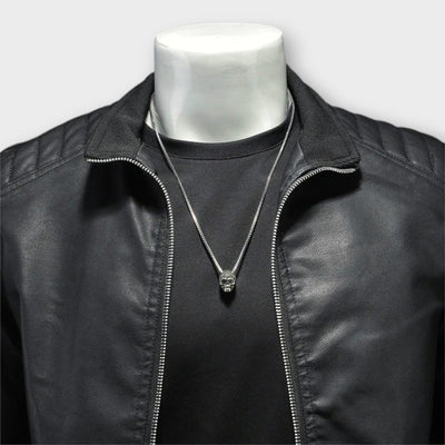 Leather Jacket with High Collar