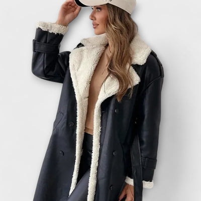 Long classic coat with fleece lining and teddy collars