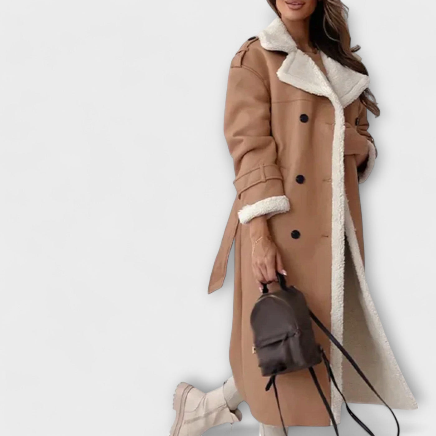 Long classic coat with fleece lining and teddy collars