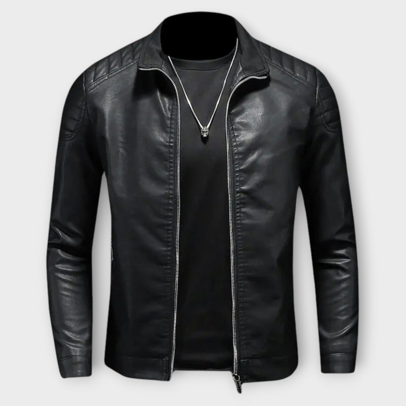 Leather Jacket with High Collar