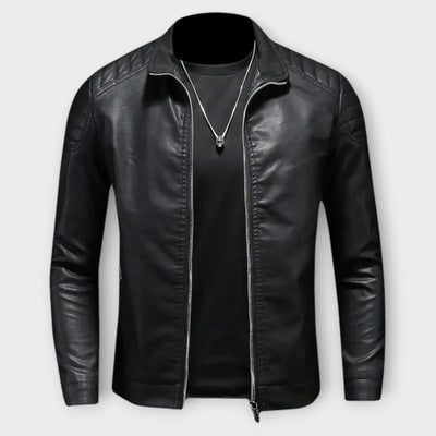 Leather Jacket with High Collar