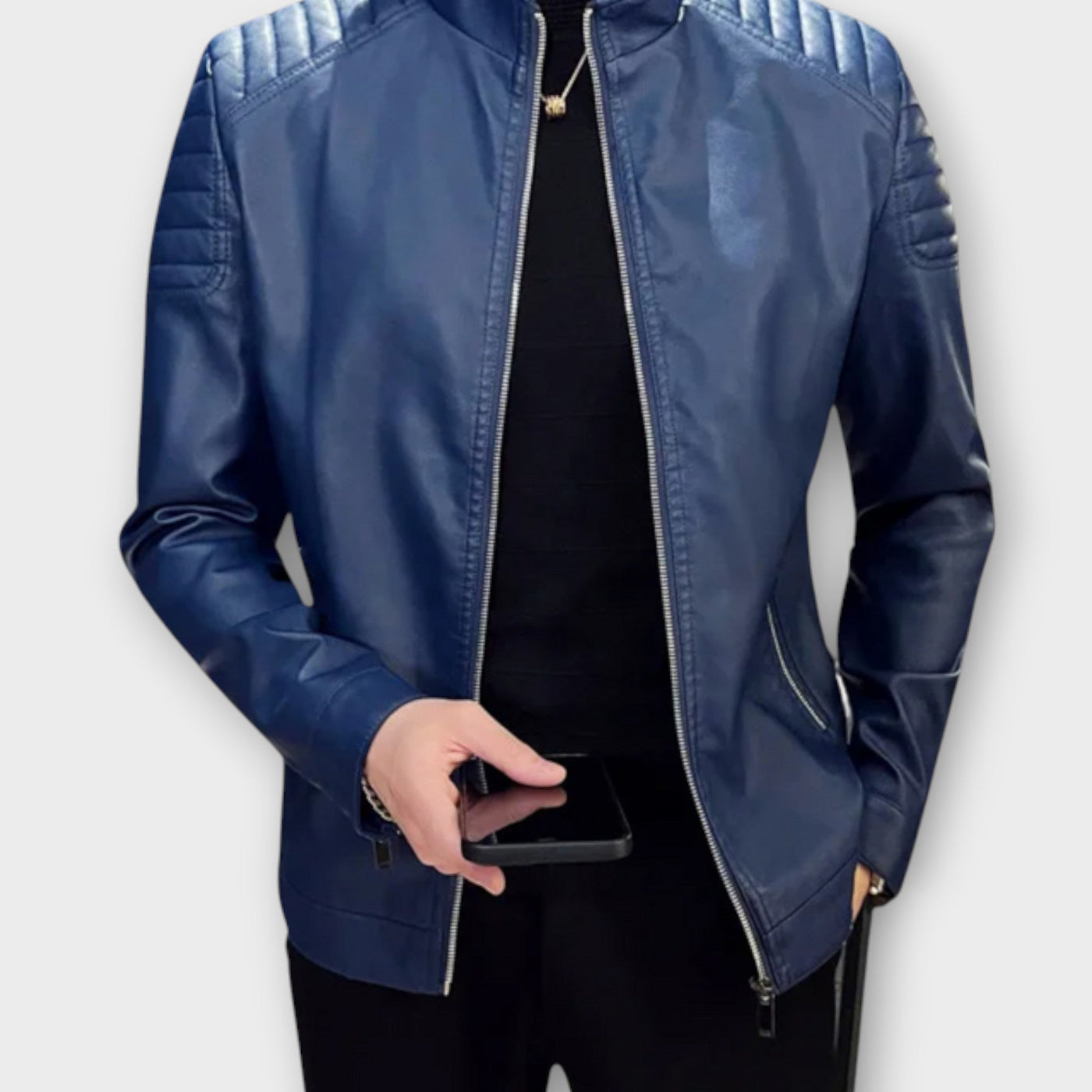 Leather Jacket with High Collar