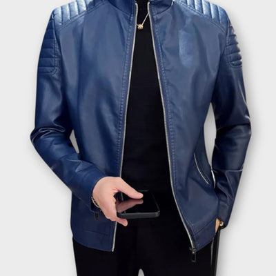 Leather Jacket with High Collar