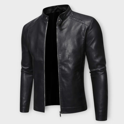 Leather Jacket with High Collar