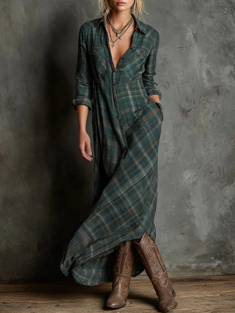 Claribelle | Green Check Long Dress