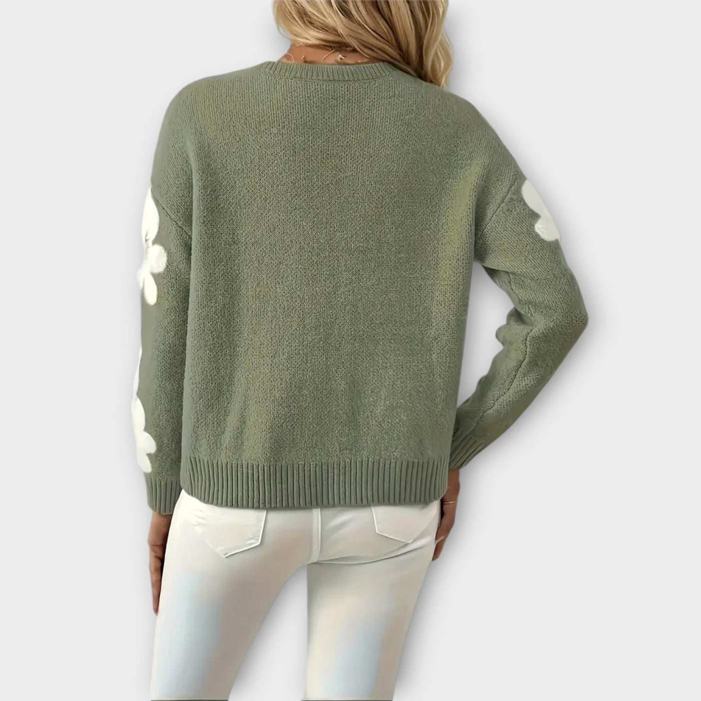 Soft Knitted Sweater with Floral Design