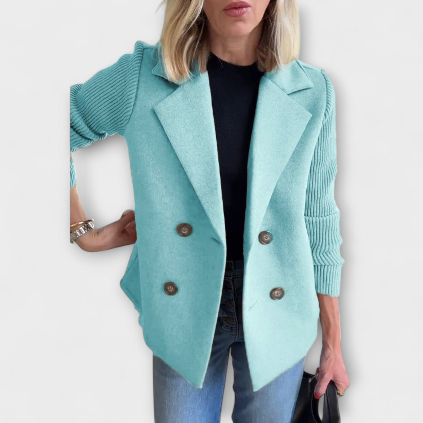 Amora - Elegant Knit-Sleeve Blazer