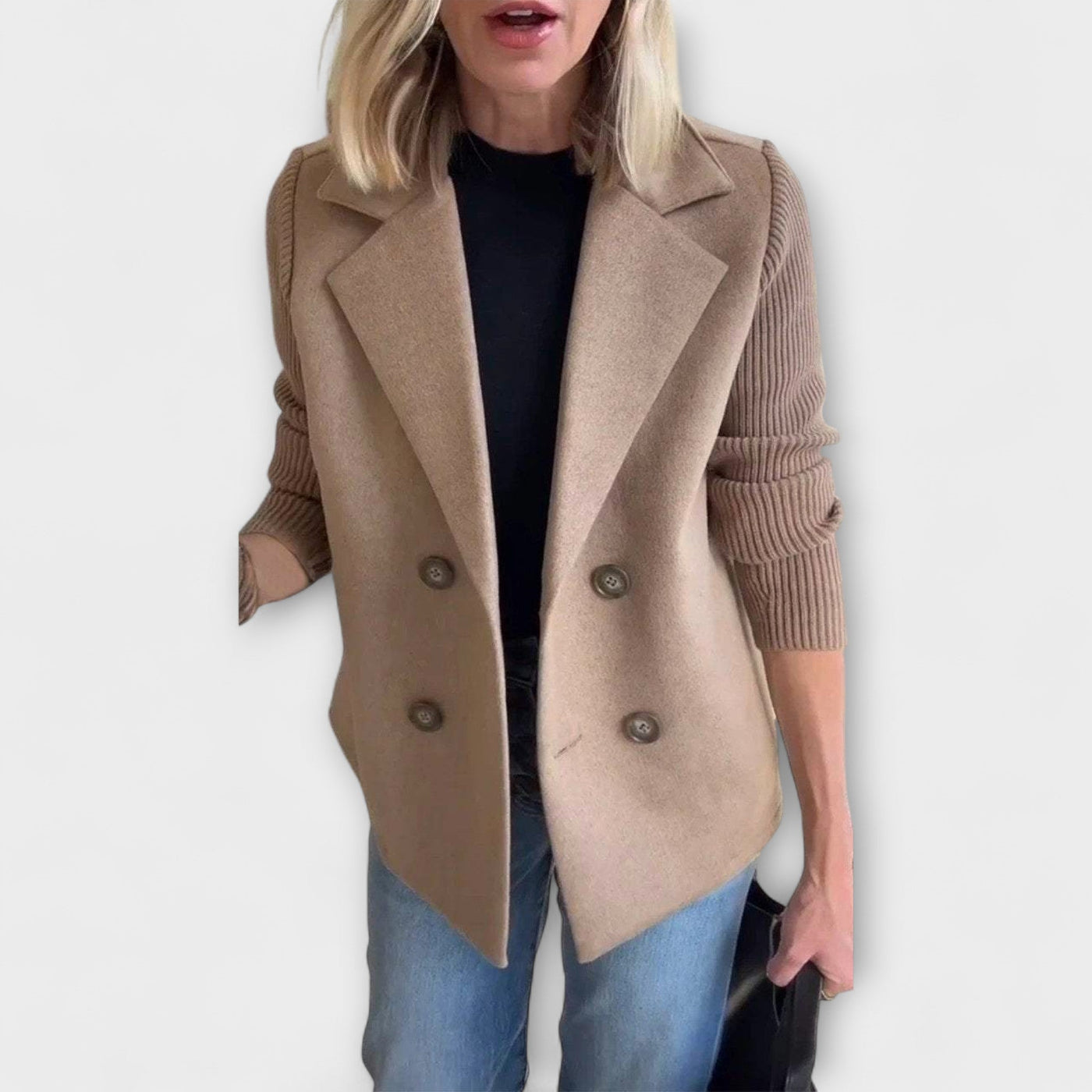 Amora - Elegant Knit-Sleeve Blazer