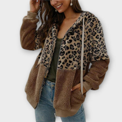 Fleece hoodie with leopard design