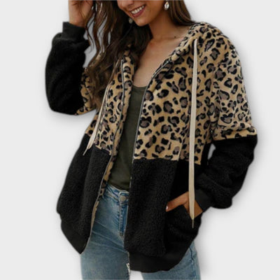 Fleece hoodie with leopard design