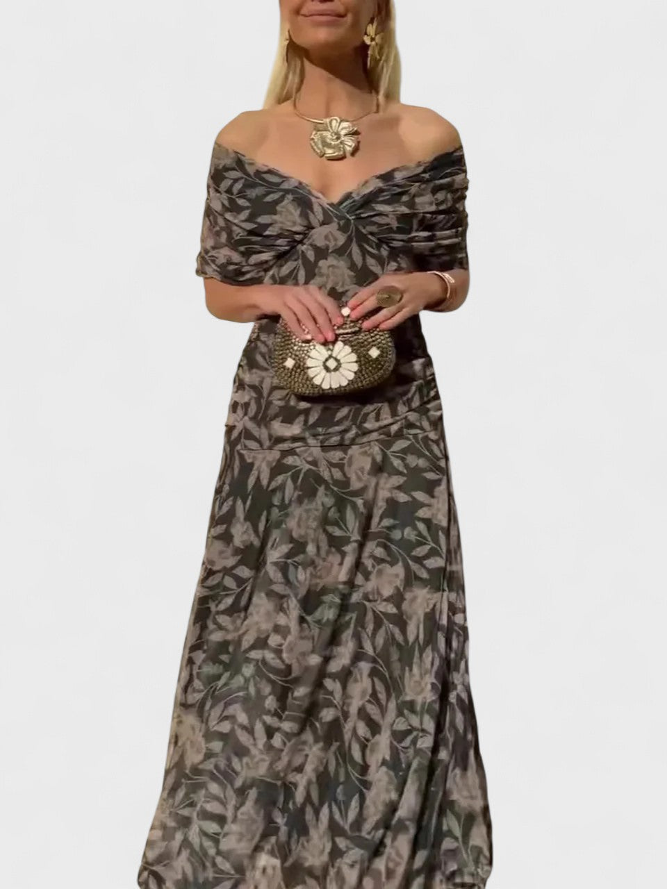 Christi | Off-Shoulder V-Neck Printed Dress