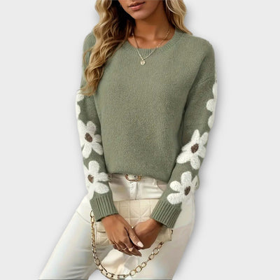 Soft Knitted Sweater with Floral Design