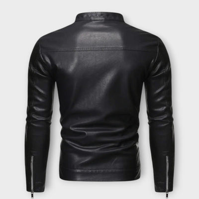 Leather Jacket with High Collar