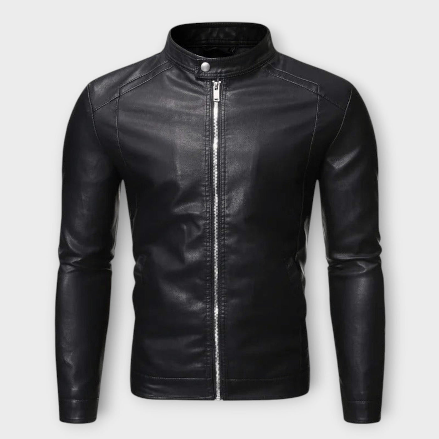 Leather Jacket with High Collar