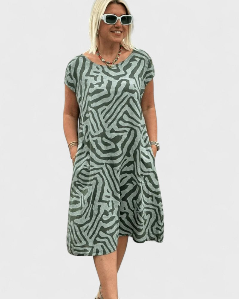 Nelia– Summer Dress with Round Neck and Beautiful Print