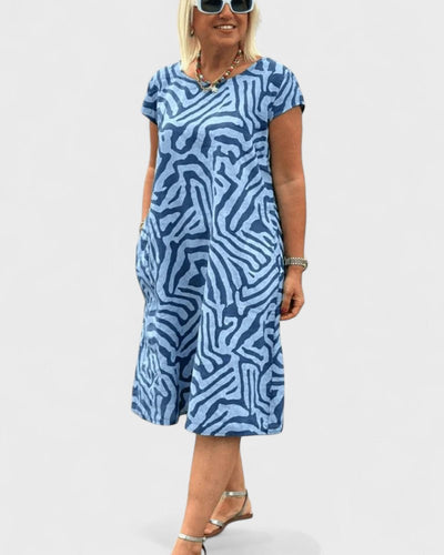 Nelia– Summer Dress with Round Neck and Beautiful Print