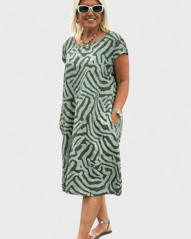 Nelia– Summer Dress with Round Neck and Beautiful Print