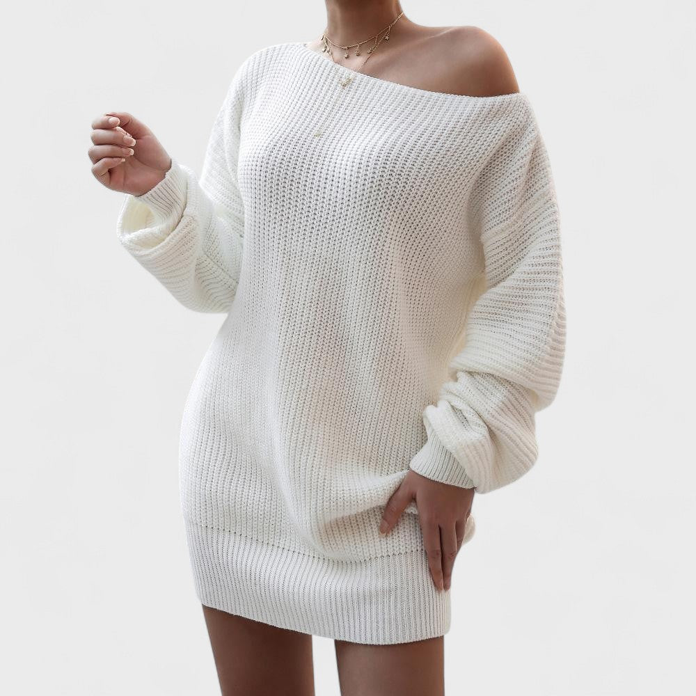Women's Off-Shoulder Knit Sweater Dress – Long Sleeve Pullover