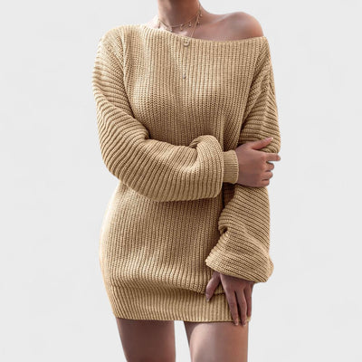 Women's Off-Shoulder Knit Sweater Dress – Long Sleeve Pullover