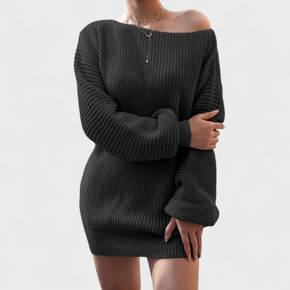 Women's Off-Shoulder Knit Sweater Dress – Long Sleeve Pullover