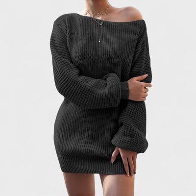 Women's Off-Shoulder Knit Sweater Dress – Long Sleeve Pullover