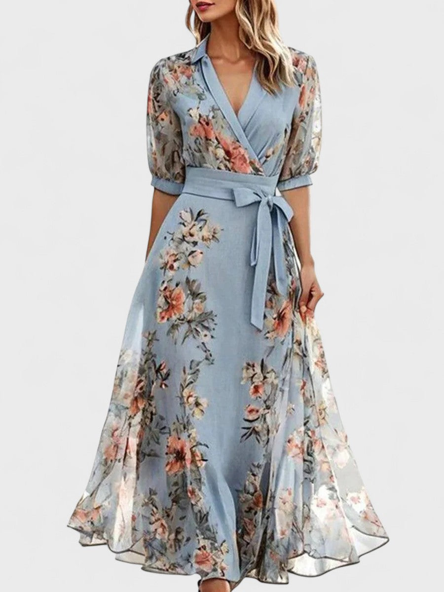 Elsie | Floral V-Neck midi dress for elegant comfort